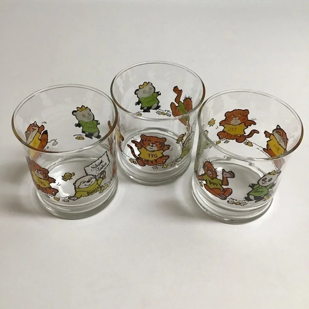 Shirt Tales Juice Glasses SET OF 3 Pammy Rick Tyg Cartoon ‘82 Hallmark Vintage